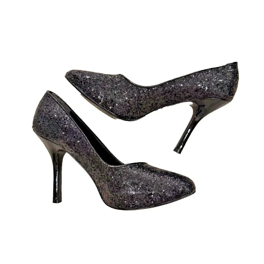 Nina - Black Sparkle Glitter Bling Pumps - 4.25